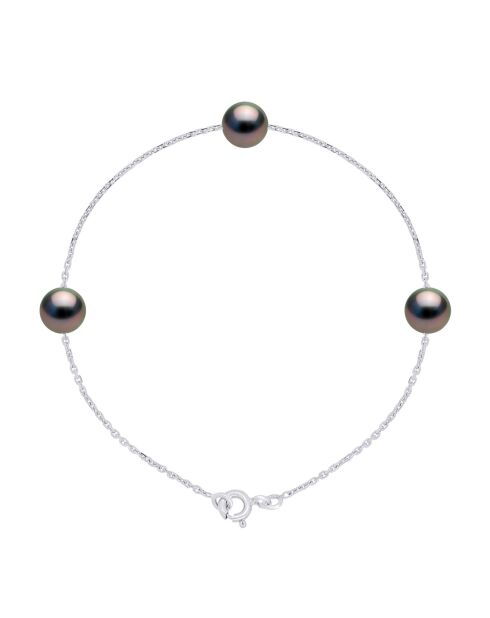 Bracelet Trio Or Blanc & Perles de Culture de Tahiti Traversantes Rondes peacock