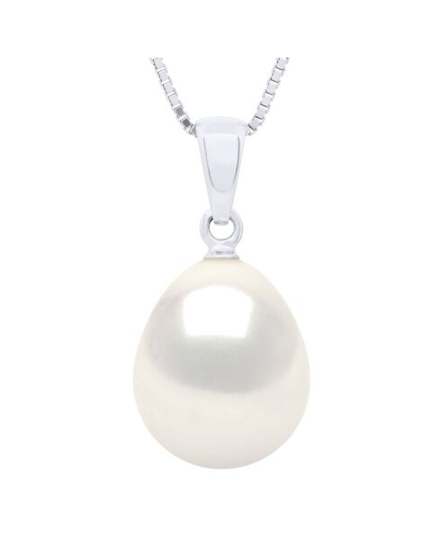 Pendentif Bélière Massive Articulée en Or Blanc Perle de Culture d'Eau Douce Poire blanche