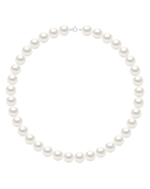 Collier Rang en Or Blanc Perles de Culture d'Eau Douce Rondes blanches