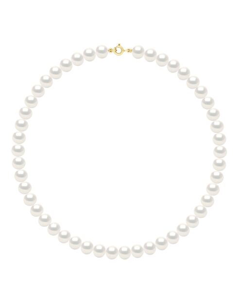 Collier en Or Jaune &  Perles d'Eau Douce Semi Rondes blanches 8 - 9 mm