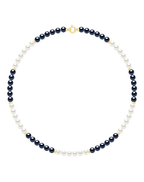 Collier Rang Perles de Culture d'Eau Douce Rondes blanc/noir