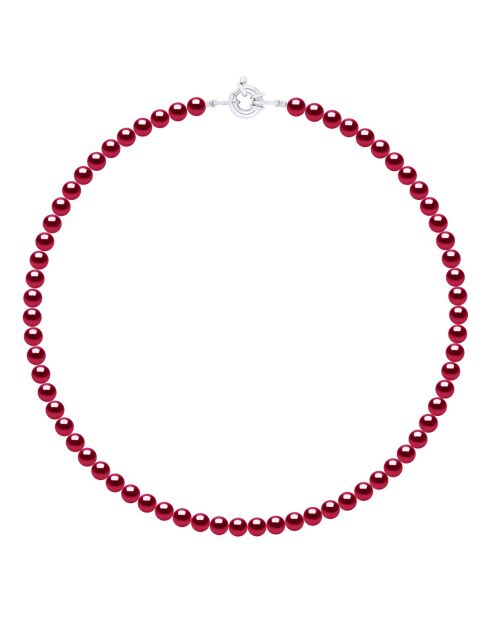Collier en Argent & Perles de Culture d'Eau Douce Rondes rouges 6-7 mm