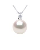 Collier Joaillerie Or Blanc, Diamants 0,03 Cts & Perle de Culture Akoya Japonaise  blanche