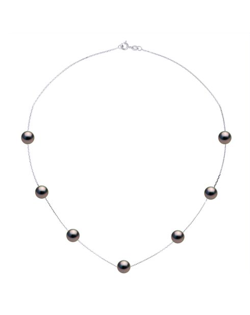 Collier Véritable  Or Blanc & Perles de Culture de Tahiti Traversantes Rondes peacock