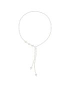 Collier Cravate en Argent & Perles de Culture d'Eau Douce Grain de Riz blanches 5 mm