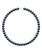 Collier en Or Blanc & Perles d'Eau Douce Semi Rondes noires 8 - 9 mm