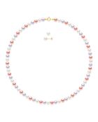 Parure Collier & Boucles d'oreilles Perles de Culture d'Eau Douce Semi Rondes multicolores
