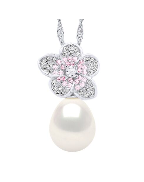 Collier en Argent & Perle de Culture d'Eau Douce Poire blanche 9-10 mm