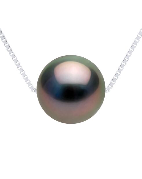 Collier Or Blanc & Perle de Culture de Tahiti Traversante Ronde peacock