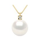 Collier Joaillerie en Or Jaune, Diamant & Perle de Culture d'Eau Douce Ronde blanche 10-11 mm