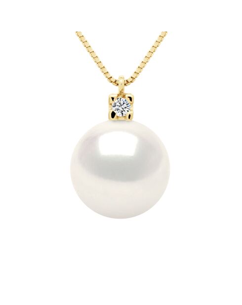 Collier Joaillerie en Or Jaune, Diamant & Perle de Culture d'Eau Douce Ronde blanche 10-11 mm