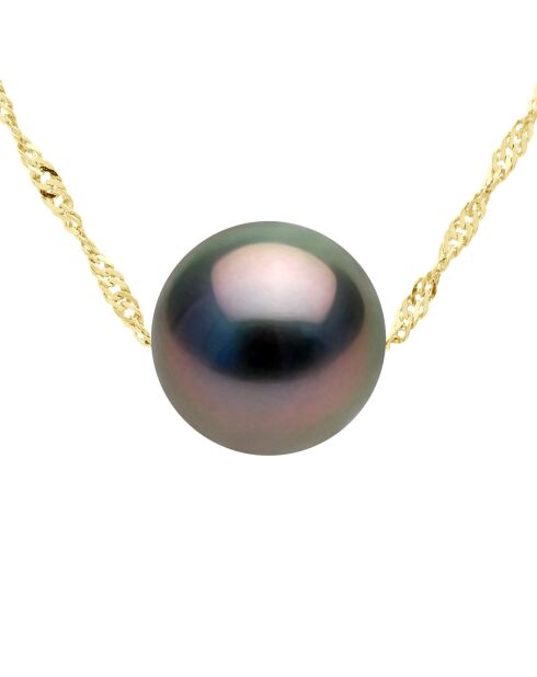 Collier Or Jaune & Perle de Culture de Tahiti Traversante Ronde peacock