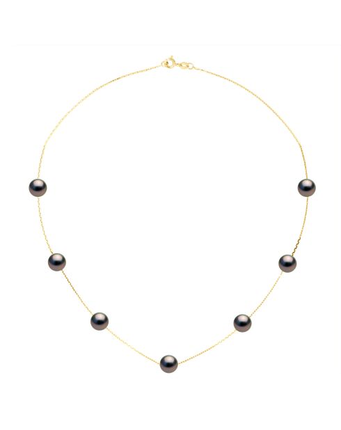 Collier Véritable Or Jaune & Perles de Culture de Tahiti Traversantes Rondes peacock