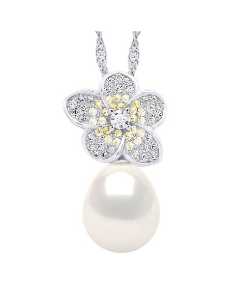 Collier en Argent & Perle de Culture d'Eau Douce Poire blanche 9-10 mm