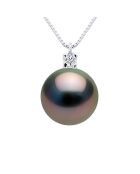 Collier Joaillerie en Or Blanc, Diamants & Perle de Culture de Tahiti Ronde peacock 9-10 mm
