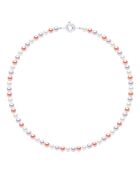 Collier en Argent & Perles de Culture d'Eau Douce Rondes rose/blanc 6-7 mm