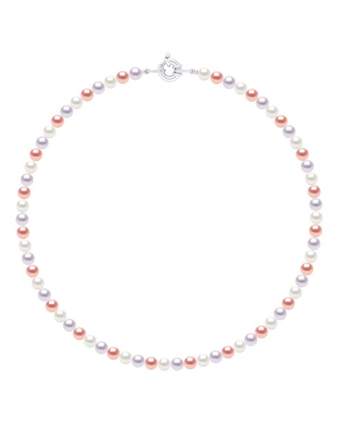 Collier en Argent & Perles de Culture d'Eau Douce Rondes rose/blanc 6-7 mm