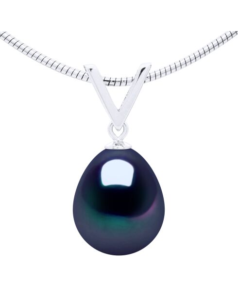 Collier Semi Rigide en Argent & Perle de Culture d'Eau Douce Poire noire 10-11 mm
