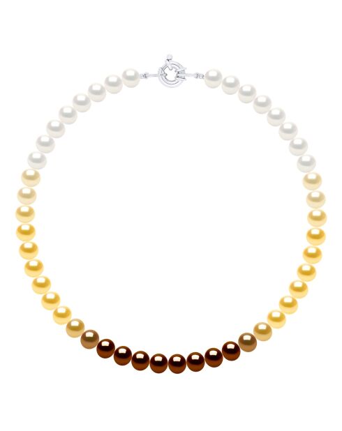 Collier en Argent & Perles de Culture d'Eau Douce et Rondes multicolores  8-9 mm