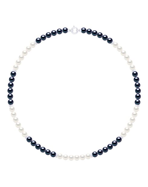 Collier Rang en Véritables Perles de Culture d'Eau Douce Rondes blanc/noir