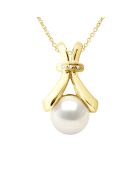 Collier Joaillerie Or Jaune, Diamant 0.01Cts & Perle de Culture d'Eau Douce Bouton blanche
