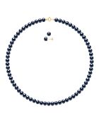 Parure Collier & Boucles d'oreilles Perles de Culture d'Eau Douce Semi Rondes noires