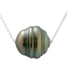 Collier en Or Blanc & Perle de Culture de Tahiti Traversante Cerclée peacock 10-11 mm