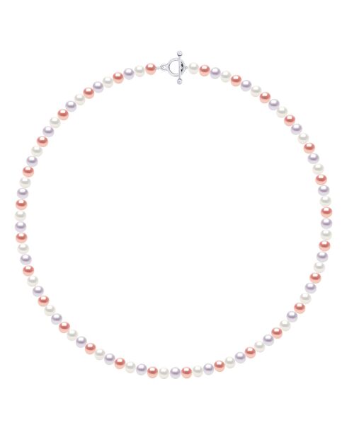 Collier en Argent & Perles de Culture d'Eau Douce et Semi Rondes rose/blanc 6-7 mm