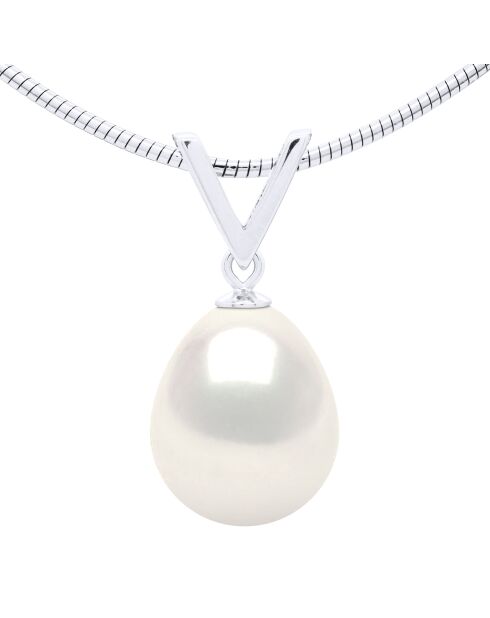 Collier Semi Rigide en Argent & Perle de Culture d'Eau Douce Poire blanche 10-11 mm