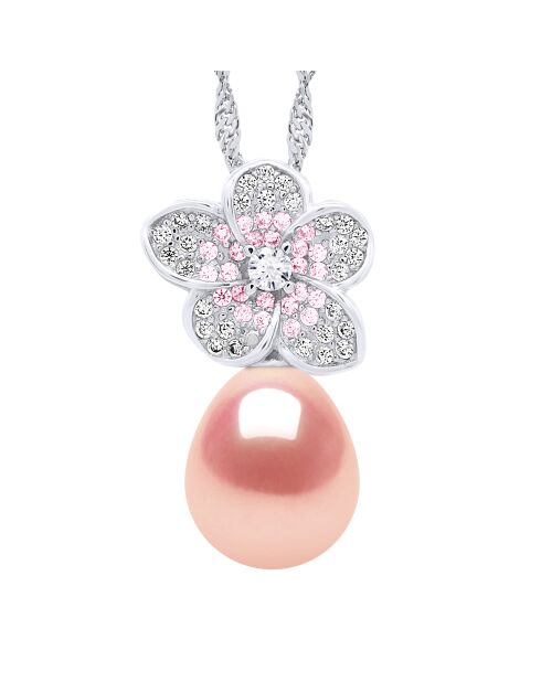 Collier en Argent & Perle de Culture d'Eau Douce Poire rose 9-10 mm