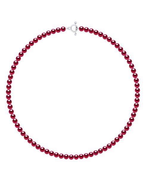 Collier en Argent & Perles de Culture d'Eau Douce Rondes rouges 6-7 mm