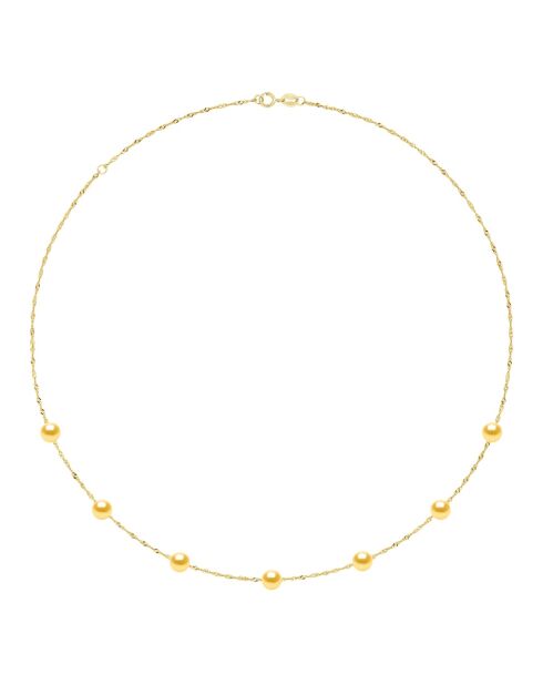 Collier en Or Jaune & Perles de Culture d'Eau Douce Rondes dorées 6-7 mm