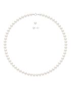 Parure Collier & Boucles d'Oreilles Or Blanc Perles de Culture d'Eau Douce blanches