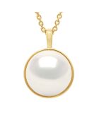 Collier Bélière en Or Jaune & Perle de Culture d'Eau Douce Bouton blanche 10-11 mm
