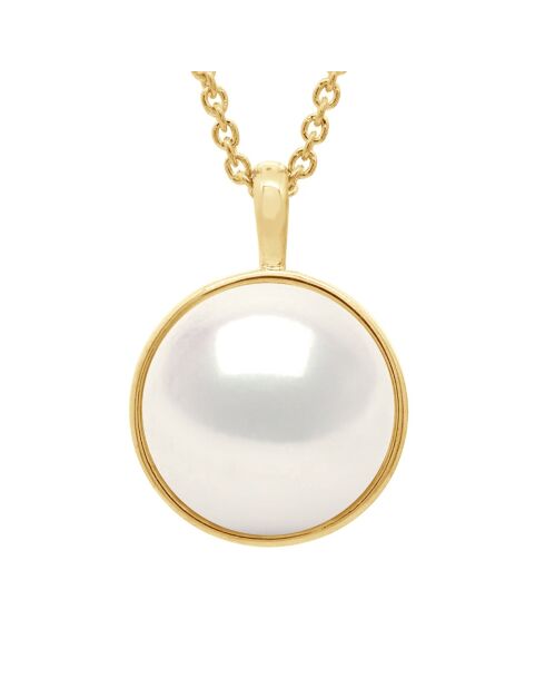 Collier Bélière en Or Jaune & Perle de Culture d'Eau Douce Bouton blanche 10-11 mm