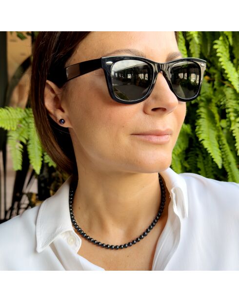 Parure Collier & Boucles d'Oreilles Or Blanc Perles de Culture d'Eau Douce noires