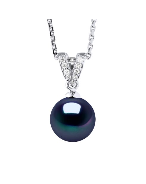 Collier Prestige en Argent & Perle de Culture d'Eau Douce Ronde noire 9-10 - mm