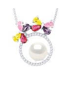 Halsketting met zilveren bloemen en echte gekweekte zoetwaterparel, knoop van 9-10 mm