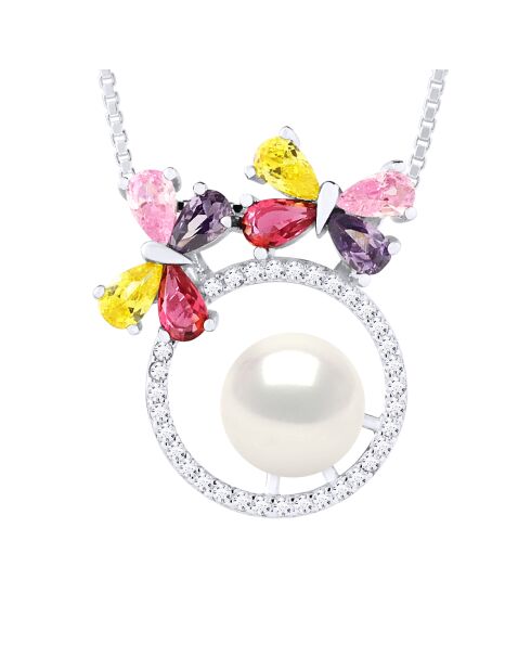 Collier Flower Argent & Véritable Perle de Culture d'Eau Douce Bouton 9-10 mm