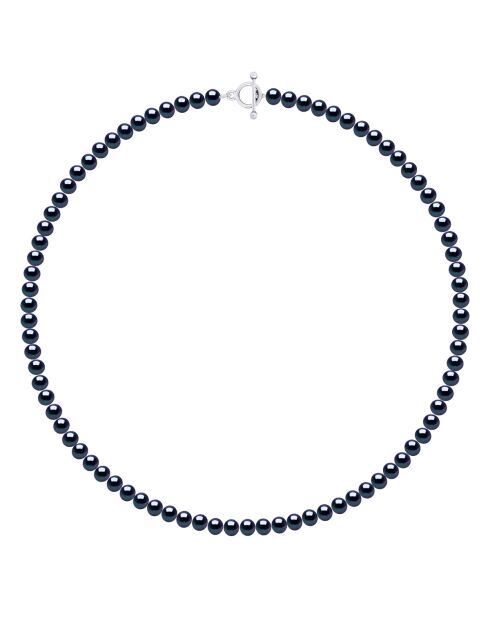 Collier en Argent & Perles de Culture d'Eau Douce et Semi Rondes noires 6-7 mm