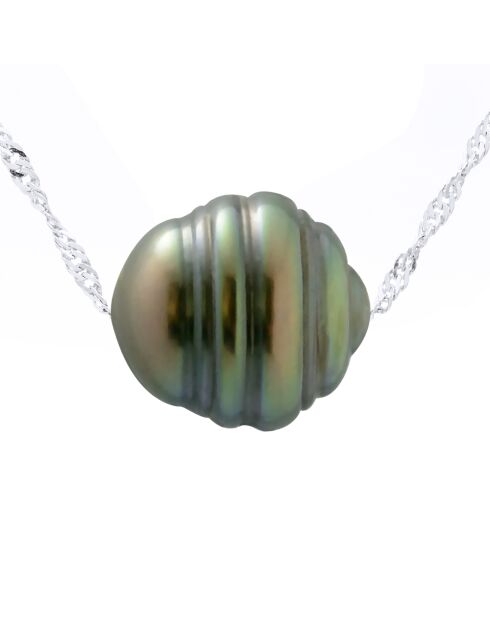 Collier Argent & Perle de Culture de Tahiti Cerclée peacock
