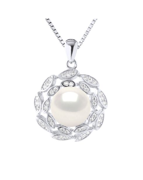 Collier en Argent & Perle de Culture d'Eau Douce Bouton blanche 9-10 - mm
