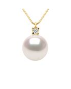 Collier Joaillerie Or Jaune, Diamants 0,03 Cts & Perle de Culture Akoya Japonaise ronde blanche