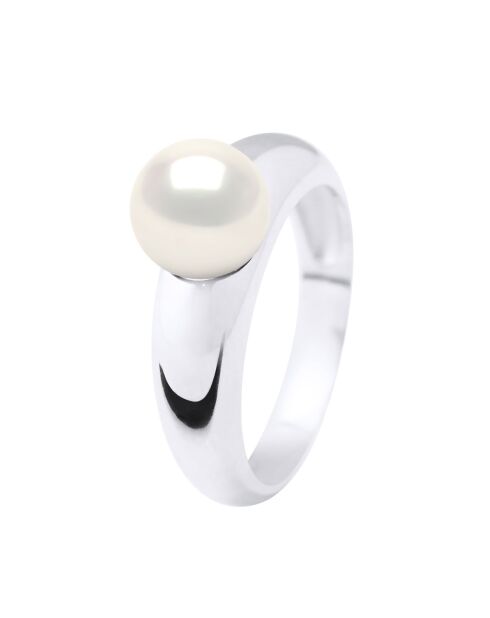 Bague Jonc Or Blanc & Perle de Culture d'Eau Douce Ronde blanche