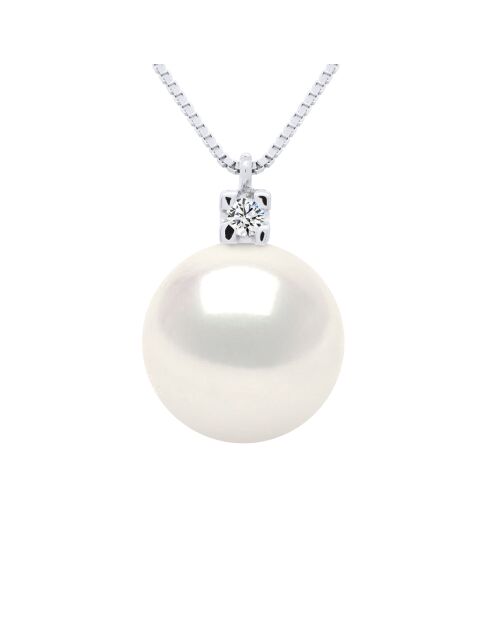 Collier Joaillerie en Or Blanc, Diamants & Perle de Culture d'Eau Douce Ronde blanche 10-11 mm