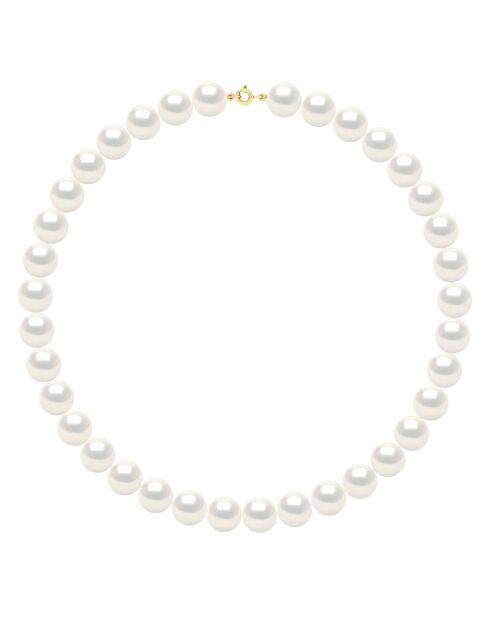 Collier en Or Jaune Véritables Perles de Culture d'Eau Douce Rondes blanches