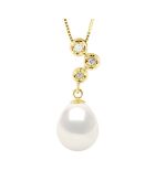 Collier Joaillerie en Or Jaune, Diamants & Véritable Perle de Culture d'Eau Douce Poire blanche 9-10 mm