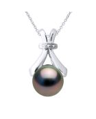 Collier Joaillerie Or Blanc, Diamant 0.01Cts & Perle de Culture de Tahiti Ronde peacock