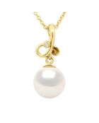 Pendentif Triple Noeud Or Jaune, Diamant 0,010 Cts & Perle de Culture d'Eau Douce Ronde blanche