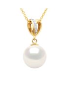 Pendentif Double Noeud Or Jaune, Diamants 0,03 Cts & Perle de Culture d'Eau Douce Ronde blanche